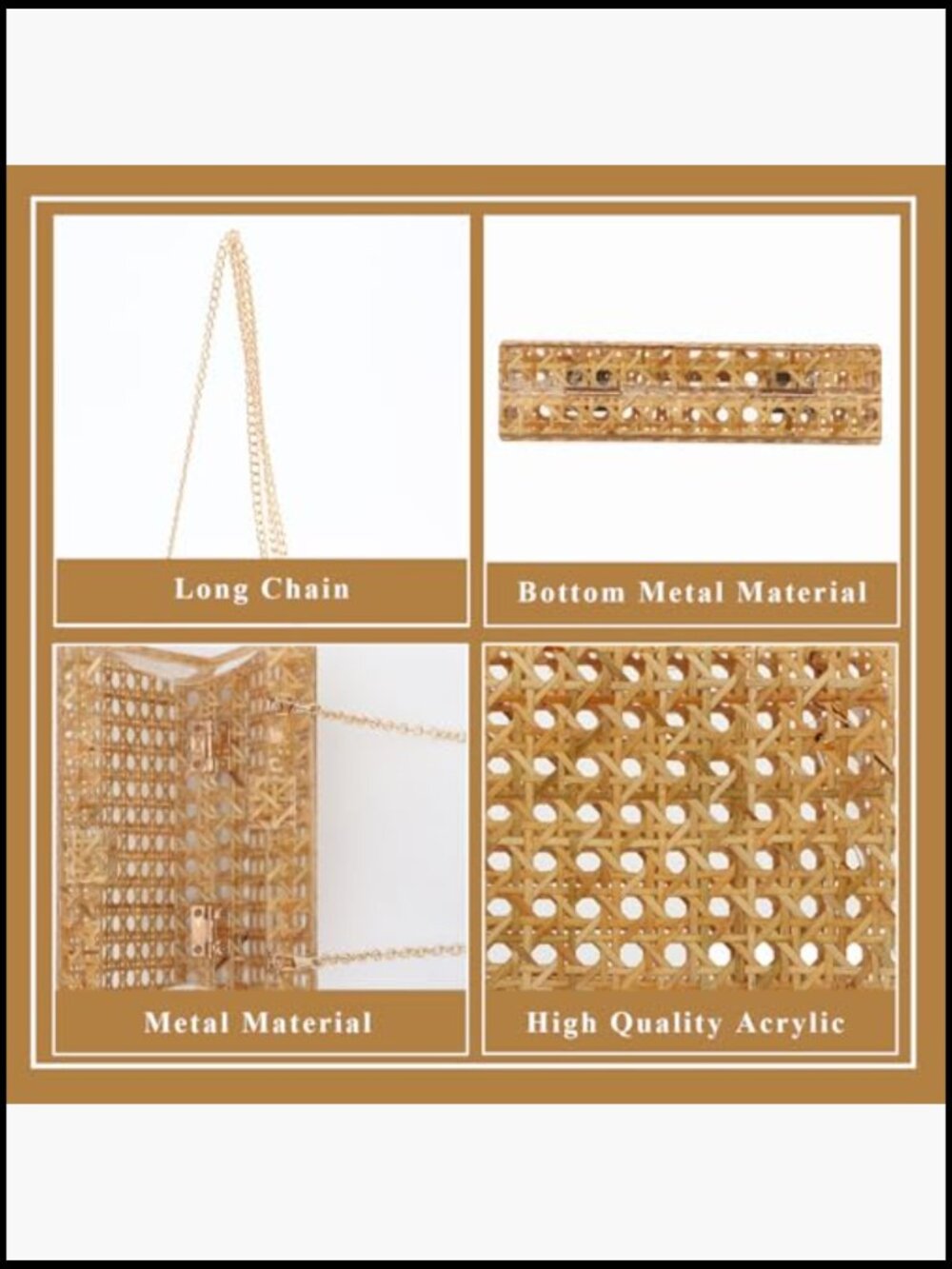Rattan Acrylic Bag Clutch Purse Evening Bag Woven Handbag Summer Beach Purse - Picture 3 of 6